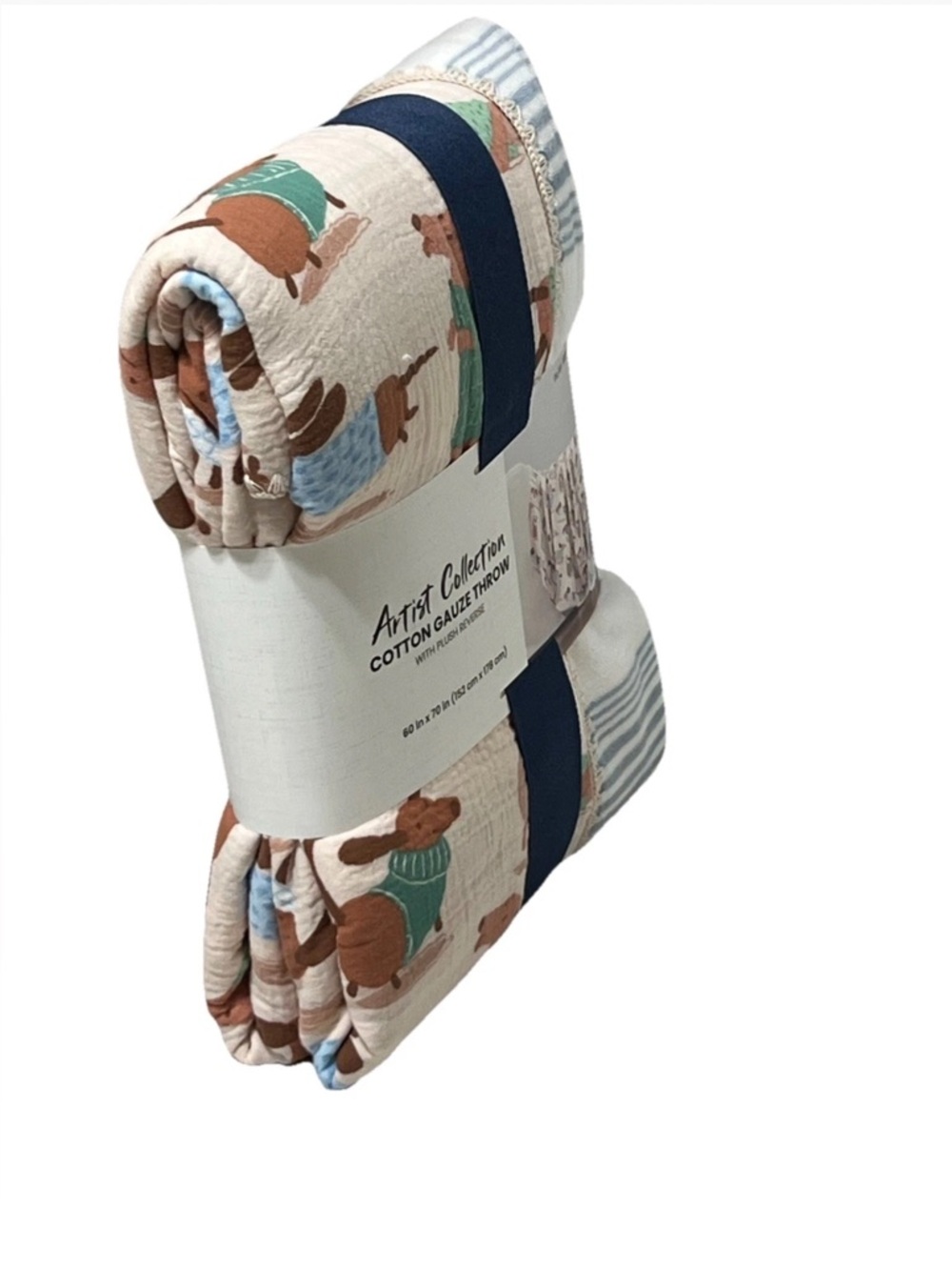 Artist Collection Cotton Gauze Throw with Plush Reverse Dachshund 60 in x 70 in - Picture 3 of 7